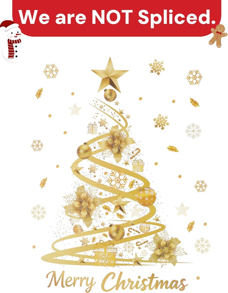 Nullyda Christmas Tree Window Clings for Glass, 19.69 * 15.75 Inch Large Golden Snowflake & Tree Decals, Removable Sticker for Glass Wall Mural Door Showcase DIY Christmas Decor - 2 Pack (Style D) - Image 2